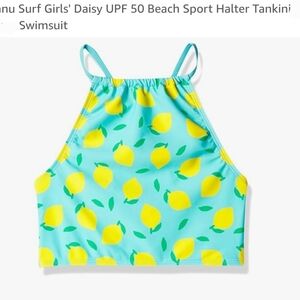 NWT Girls Sz 14 Kanu Surf Aqua Lemon Bikini Top Swimwear